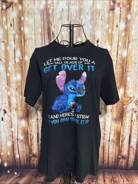 Black Stitch Graphic Tee - Playful 'Get Over It' Design